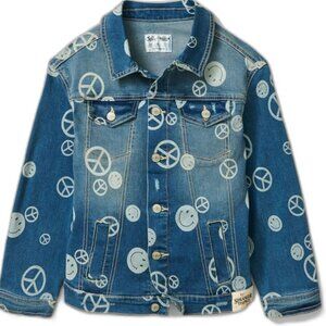 Justice STRANGER THINGS Denim Peace & Smiley Jacket Girls Size 7-8 NEW